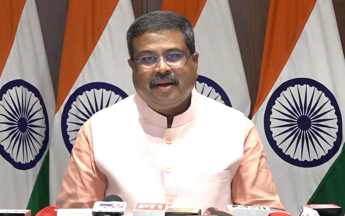 Education Minister Dharmendra Pradhan during the press conference | 