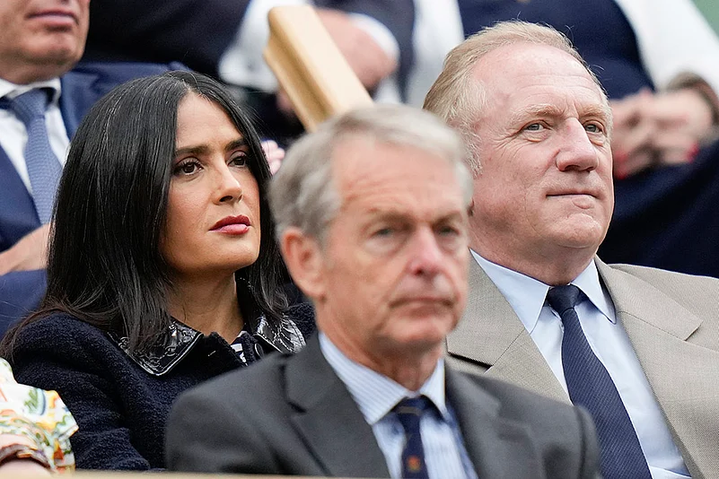 2024 Wimbledon Tennis_Salma Hayek and her husband François-Henri Pinault_Photo_1