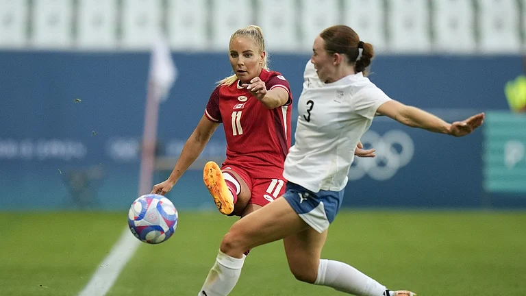 Action from the Canada vs New Zealand, women's football match at Paris Olympic Games 2024. - AP