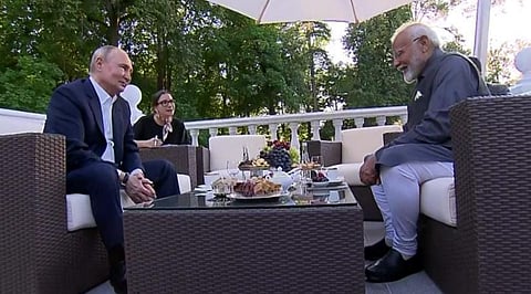 Russia President Vladimir Putin with PM Modi at the former's residence |