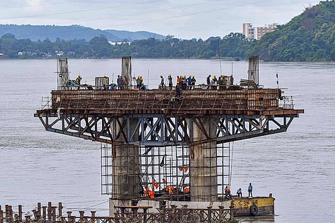 Under-construction bridge over Brahmaputra river