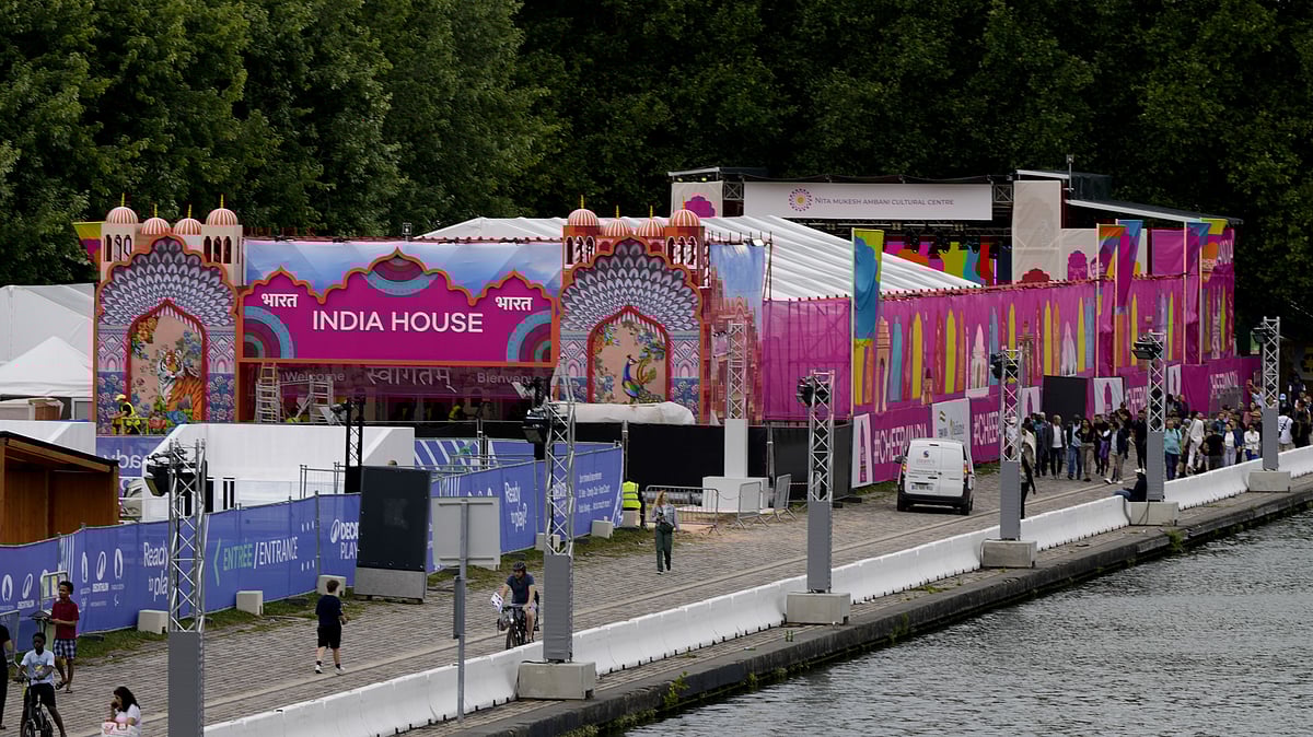 AP Photo/Natacha Pisarenko : Photograph of India House near the canal at Parc de la Villette in Paris, France ahead of the Olympic Games 2024, Tuesday, July 23, 2024.