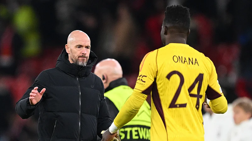 Manchester United manager Erik ten Hag with Andre Onana