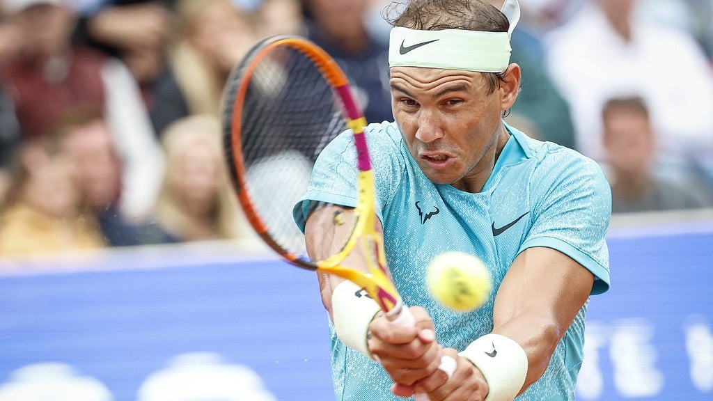 Photo: AP : Rafael Nadal in action during his straight-sets win over Leo Borg in the Swedish Open round of 32, in Bastad on Tuesday (July 16, 2024). 