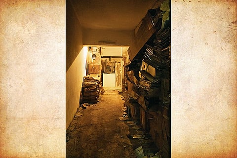 The library on the mezzanine floor