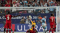 AP/Pamela Smith : Lionel Messi scores his first goal of Copa America 2024 during Argentina vs Canada semifinal