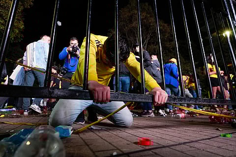 Colombia fan reacts after his seeing his side go 1-0 down to Argentina in the final.