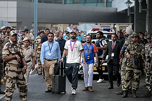 Photo: AP : T20 World Champions Ind team arrives in Delhi