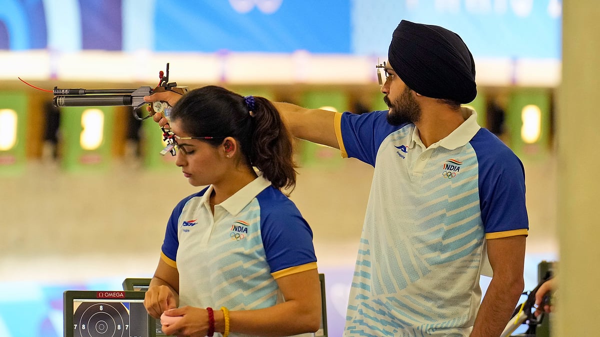 Manu Bhaker, Sarabjot Singh in action at Paris Olympic Games 2024