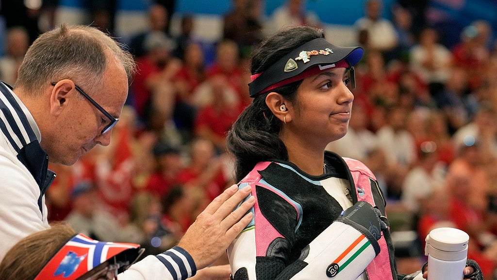 AP/Manish Swarup : Ramita Jindal reacts during the women's 10m air rifle final at Paris Olympic Games 2024.