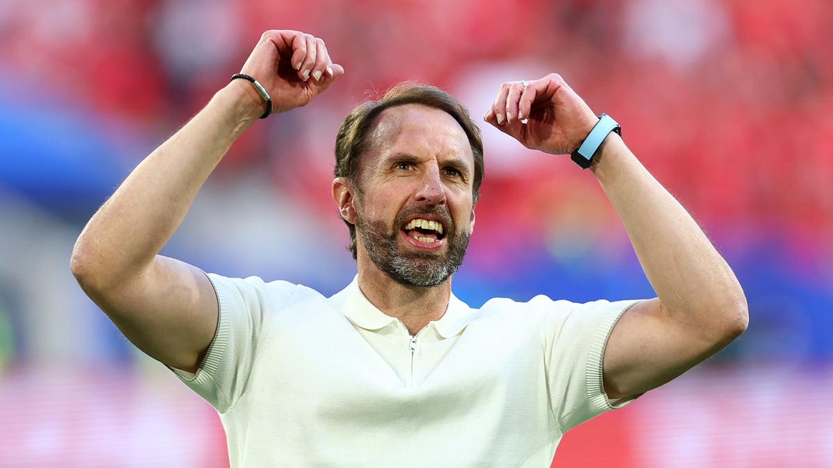 Gareth Southgate lets out his emotions after England's shoot-out glory on Saturday.