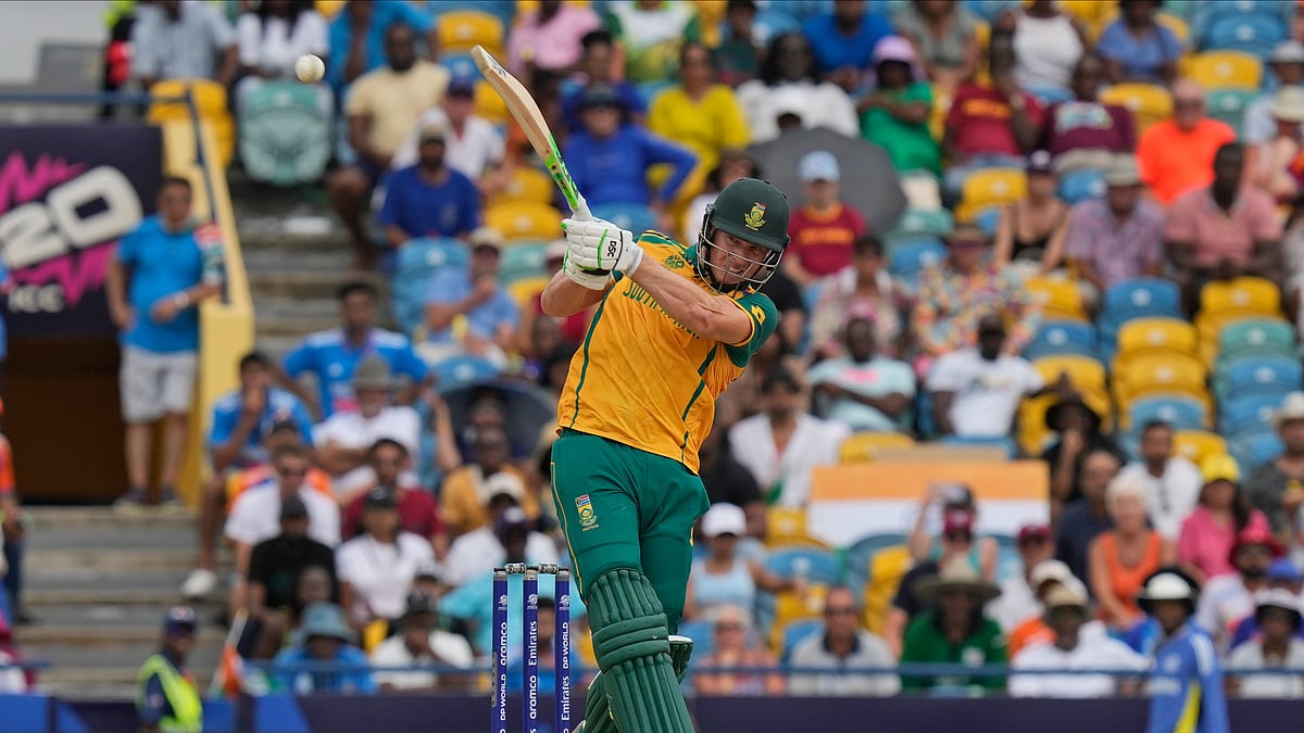 South Africa's David Miller plays a shot during the ICC Men's T20 World Cup final cricket match between India and South Africa at Kensington Oval in Bridgetown, Barbados. - AP Photo/Ramon Espinosa