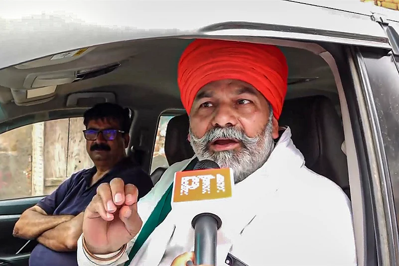 Farmer leader Rakesh Tikait in Hathras