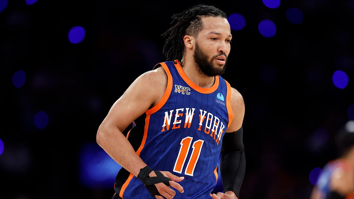 alen Brunson #11 of the New York Knicks looks on during Game Five of the Eastern Conference Second Round Playoffs against the Indiana Pacers at Madison Square Garden on May 14, 2024 in New York City. - null