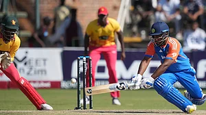 AP Photo/Tsvangirayi Mukwazhi : Indian batsman Sanju Samson in action during the T20 cricket match between Zimbabwe and India at the Harare Sports Club, in Harare.