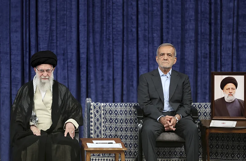 Iran Supreme Leader Ayatollah Ali Khamenei with news President Masoud Pezeshkian |
