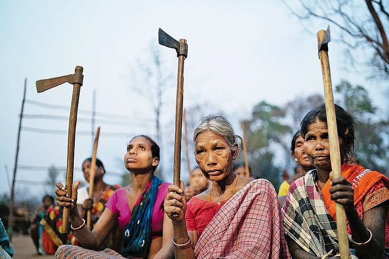 A United Front: A protest by Adivasi women in Chhattisgarh’s Narayanpur against mining and destruction of forests Photo: Bhumika Saraswati