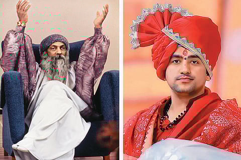 Famous Godmen: Various godmen with large followings in India; (L-R) Acharya Rajneesh Osho, Dhirendra K Shashtri aka Bageshwar Sarkar