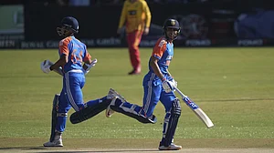 AP : Yashasvi Jaiswal and Shubman Gill bat during the India vs Zimbabwe 4th T20I in Harare on Saturday (July 13, 2024).