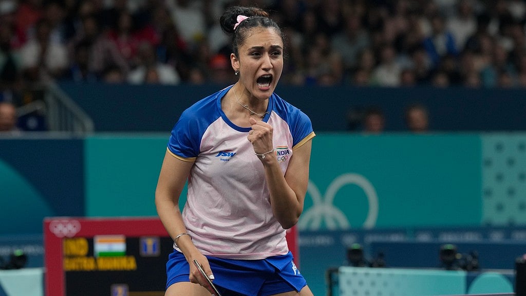 AP : India's Manika Batra reacts after a winning point against France's Prithika Pavade during a women's singles round of 32 table tennis game.
