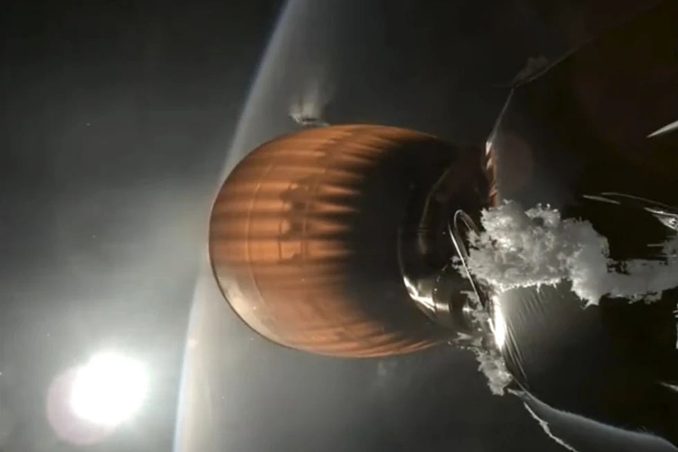 AP : This image from video provided by SpaceX shows the upper stage engine of a SpaceX Falcon 9 rocket |