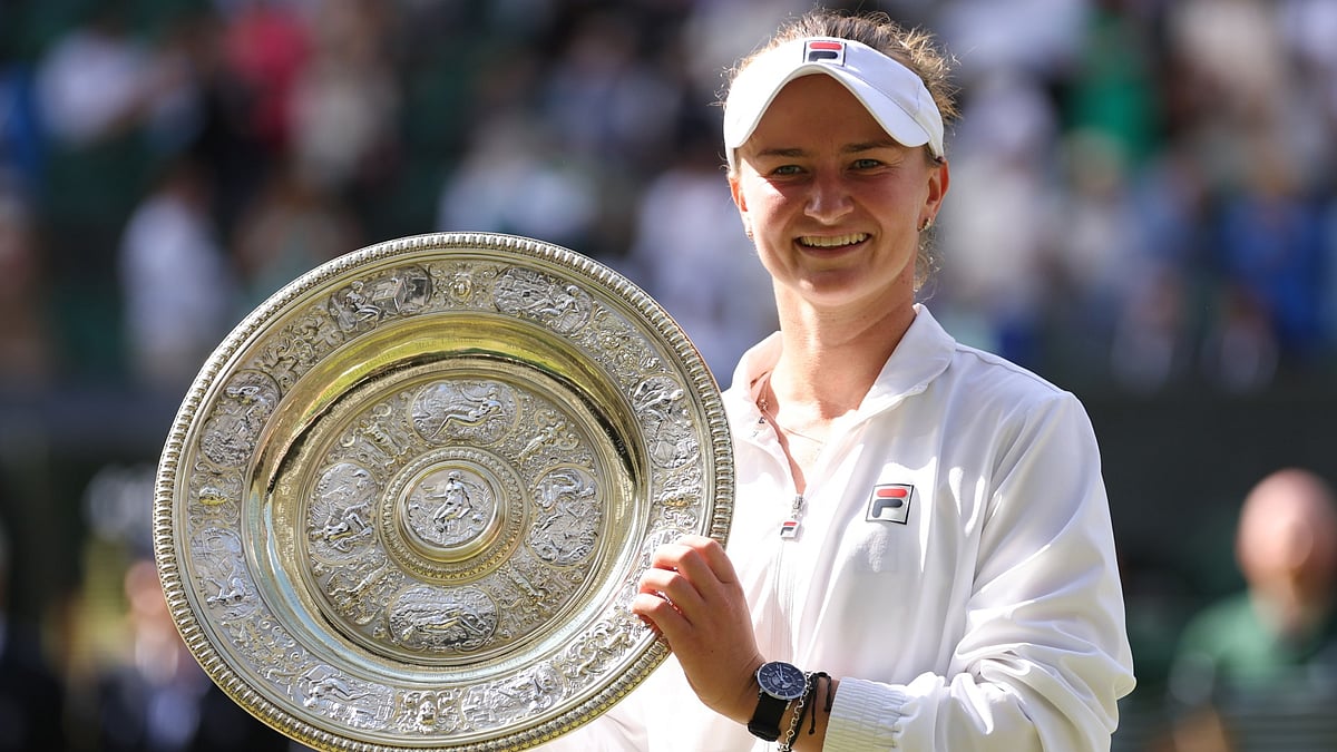 Barbora Krejcikova with her maiden Wimbledon trophy