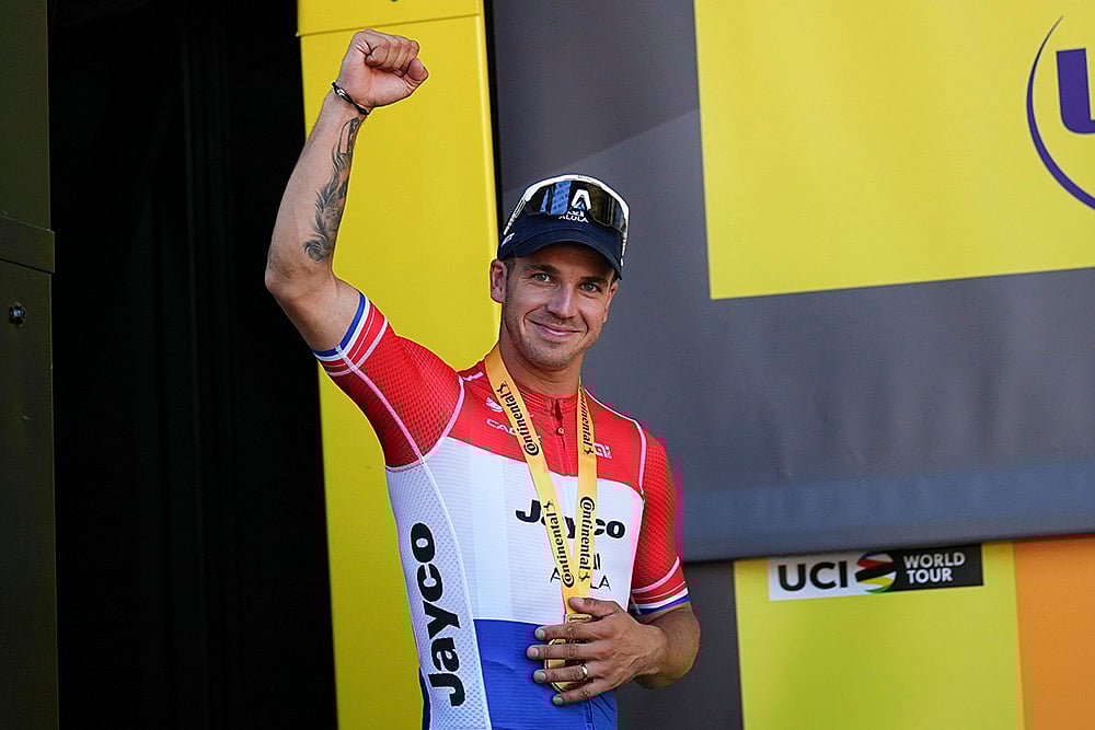 | Photo: AP/Daniel Cole : Sixth stage winner Dylan Groenewegen