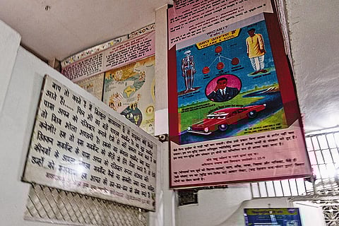 Inside the ashram Every wall in the ashram is covered with posters depicting Dixit’s teachings