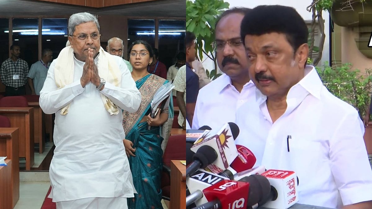 L: Karnataka CM Siddaramaiah | R: Tamil Nadu CM MK Stalin | 