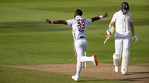 Jayden Seales celebrates after dismissing Zak Crawley.