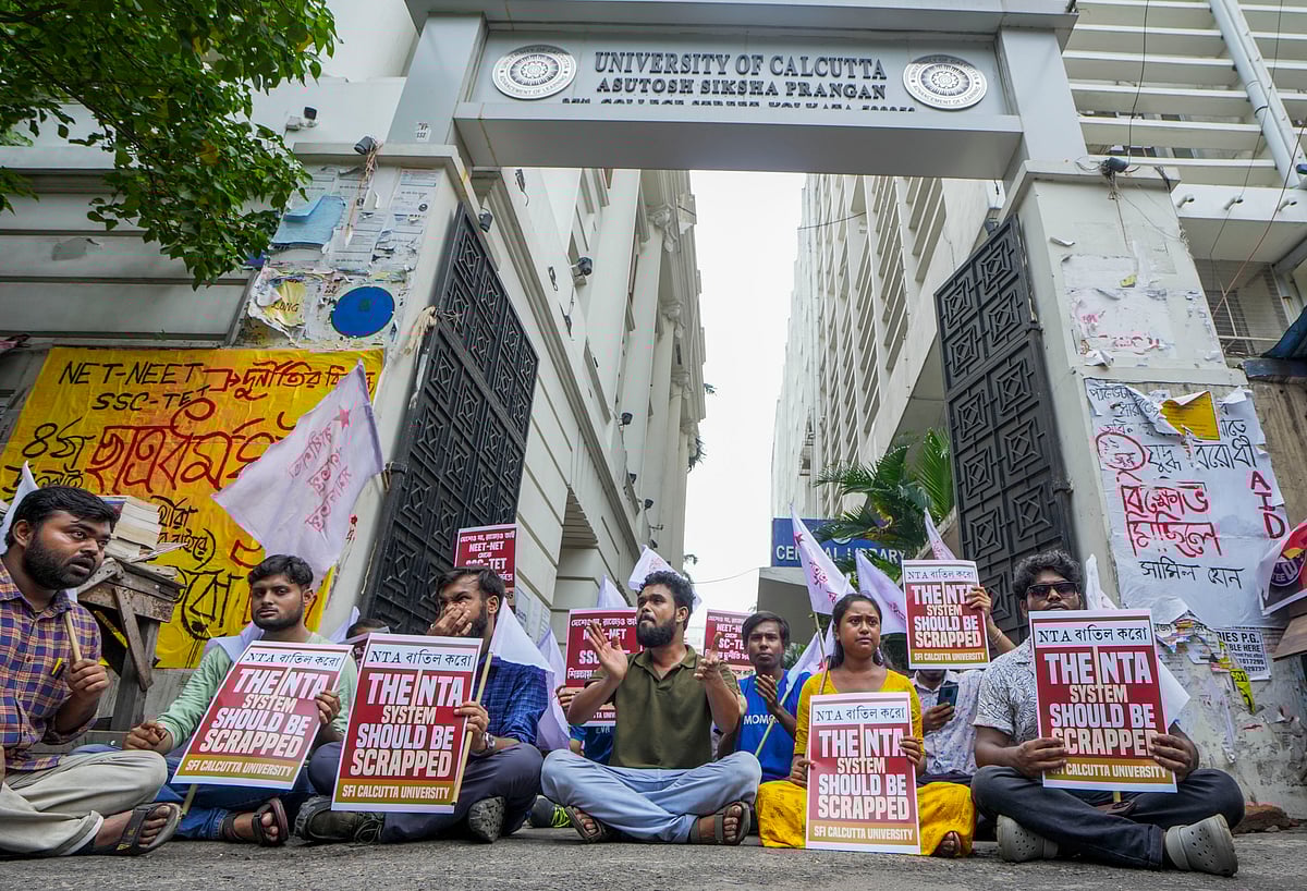 - PTI : Students' Federation of India (SFI) activists stage a protest over the alleged irregularities in NEET-UG exams 2024, outside Calcutta University, in Kolkata, Thursday, July 4, 2024.