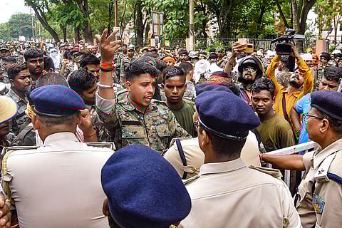 Contractual Assistant Police personnel protest