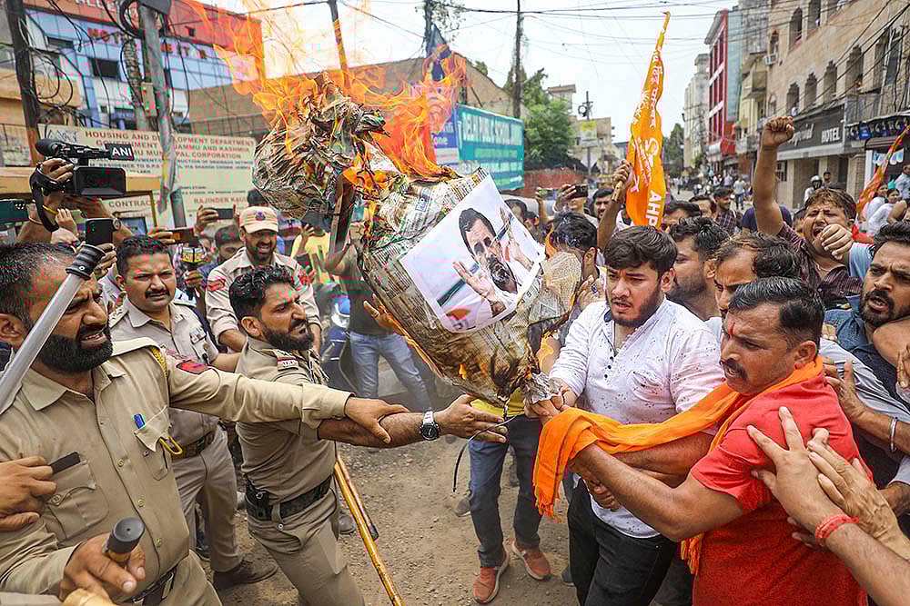| Photo: PTI  : Bajrang Dal protest in Jammu