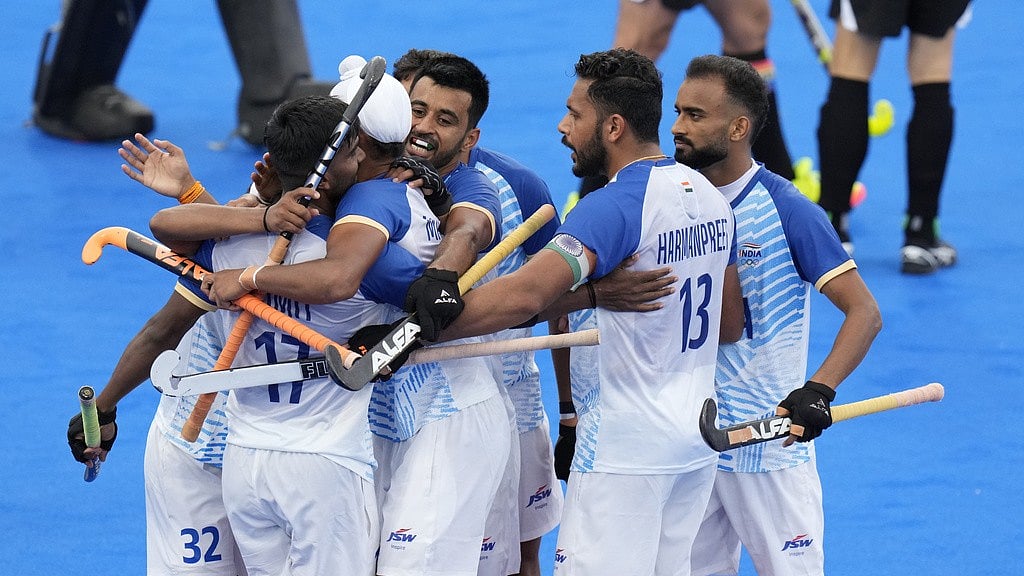 India celebrate their second goal against New Zealand during their Pool B match at Paris Olympic Games 2024 on Saturday (July 27). - AP