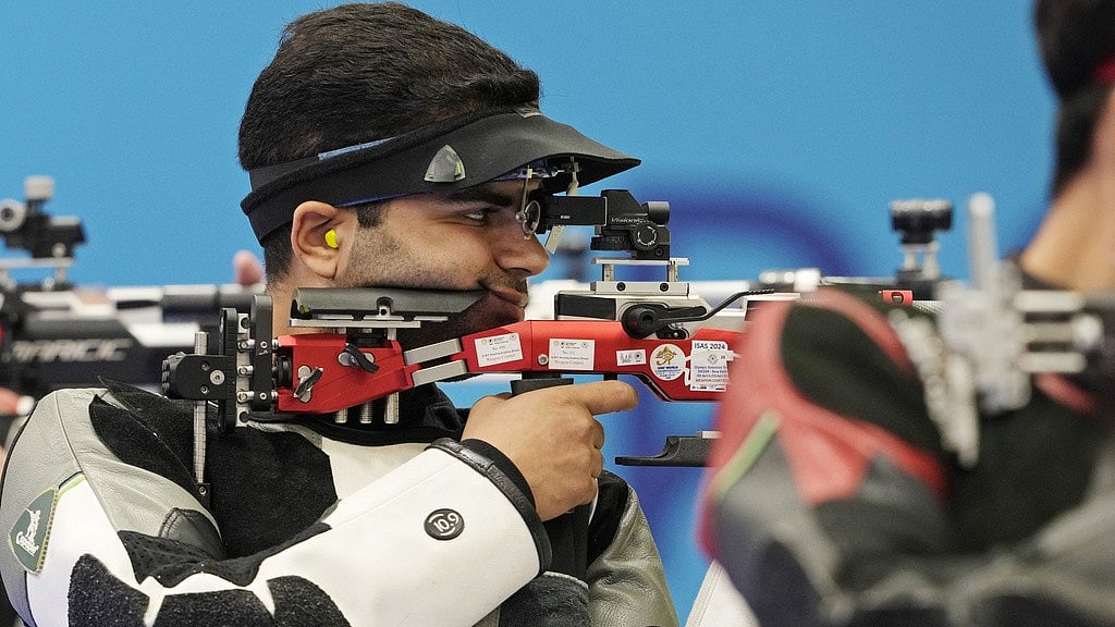 AP : India's Arjun Babuta in action during the 10m air rifle men's final at Paris Olympic Games 2024 on Monday (July 29).