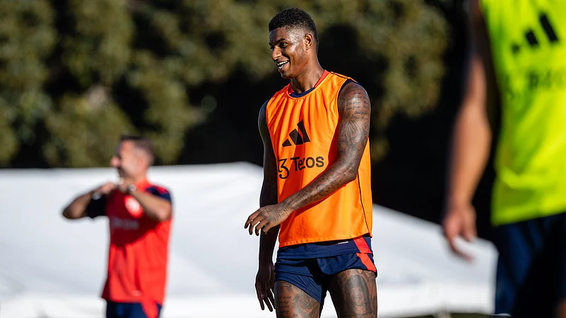 Marcus Rashford pictured in pre-season training with Manchester United