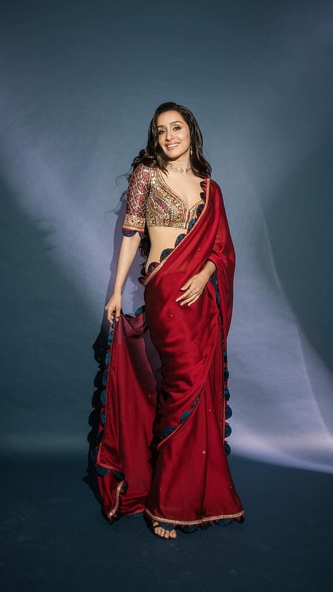 Shraddha Kapoor in red satin saree