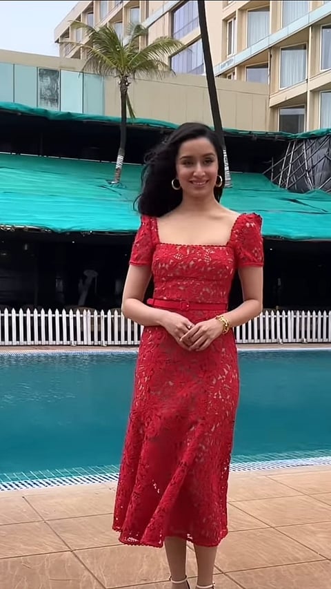 Shraddha in a lace dress