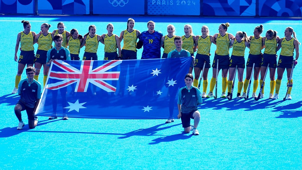 AP/Aijaz Rahi : The Australian women's hockey team.