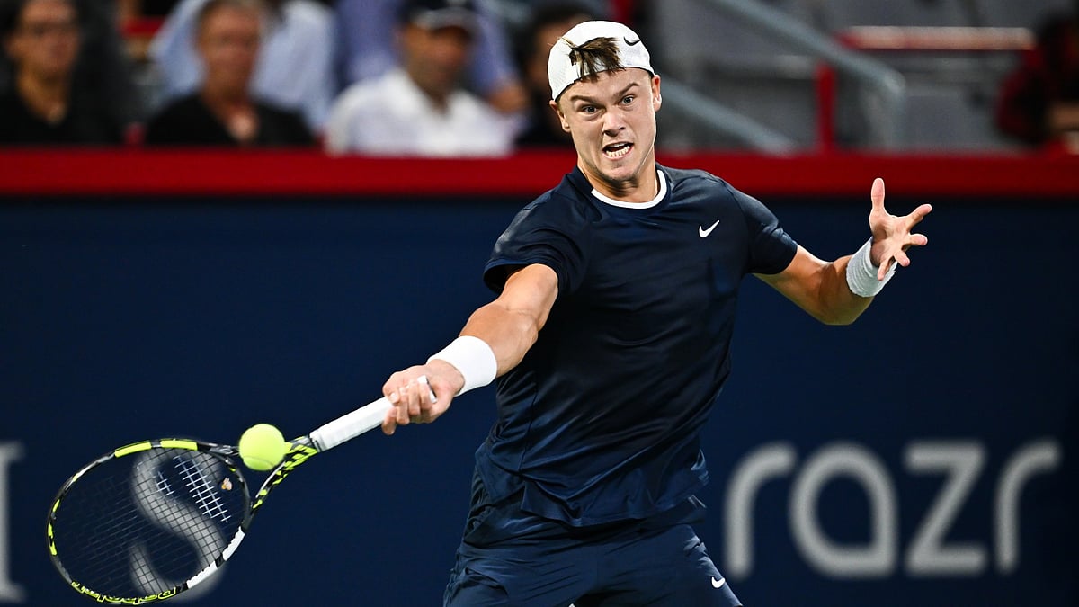 Holger Rune in action in Montreal