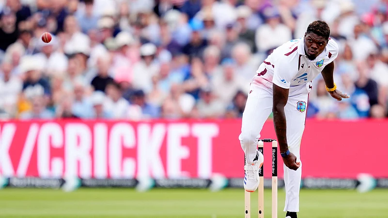 Alzarri Joseph bowling during day two of the Third Test. AP Photo