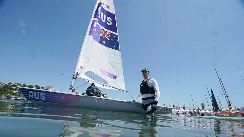 Matt Wearn, of Australia, poses for a portrait before the mens dinghy. AP Photo
