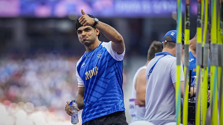 Neeraj Chopra at the Paris Olympics. - Photo: PTI
