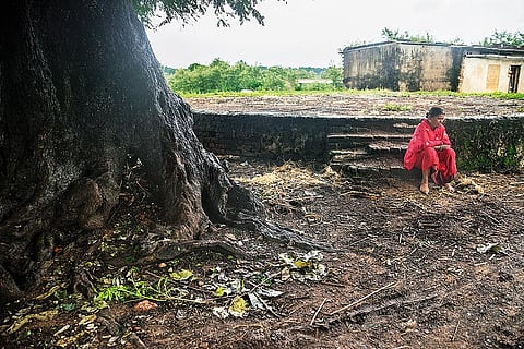A woman sits at the exact spot where a tent was put up for PM’s Mann Ki Baat programme last year