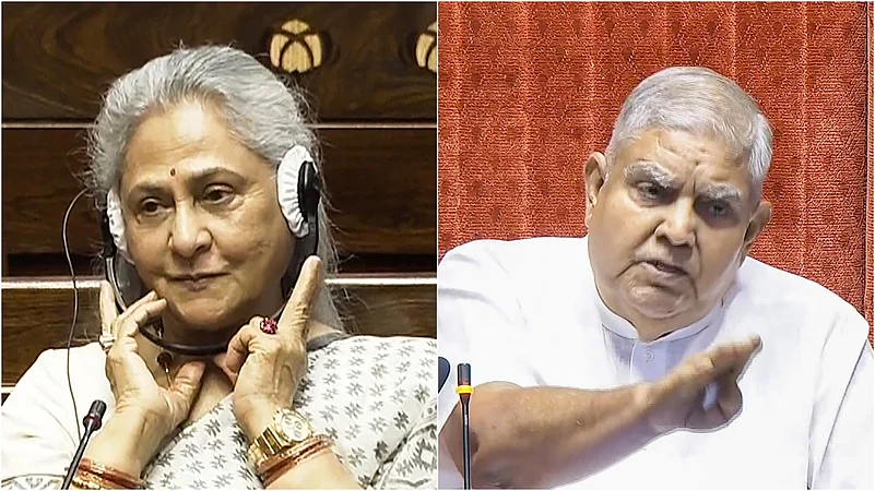 SP MP Jaya Bachchan (L) and RS Chairman Jagdeep Dhankar |