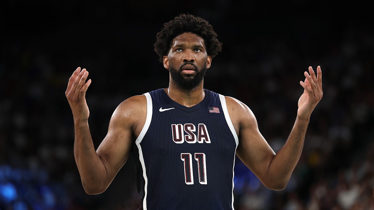 Joel Embiid in action for Team USA at the Paris Olympics
