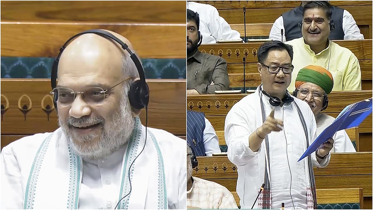 Union Minister Amit Shah (L) and Kiren Rijiju in Lok Sabha | 