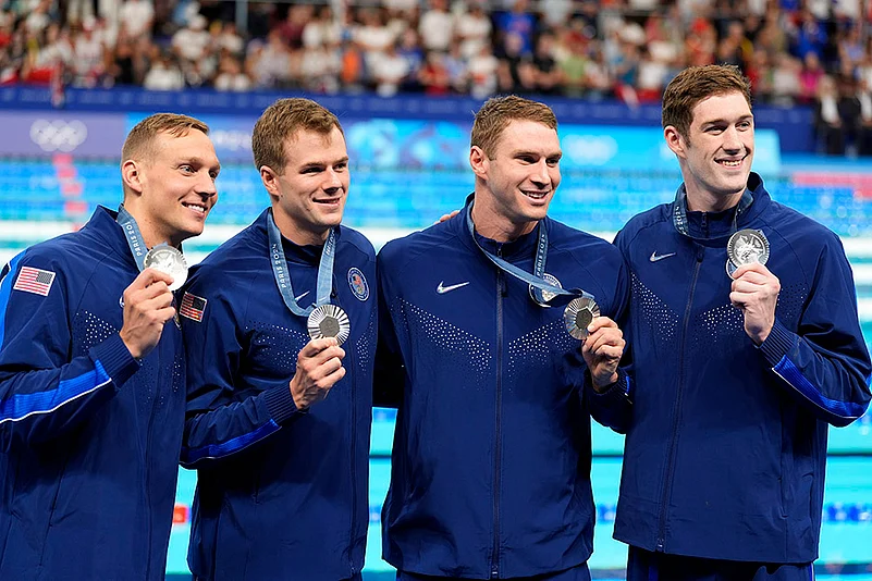2024 Paris Olympics Team swimming_United States silver medalists in mens 4x100-meter medley relay