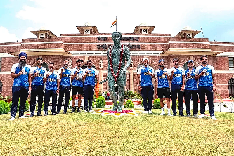 Bronze medalist Indian Hockey team at Major Dhyan Chand Stadium