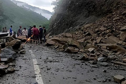 Highway blocked by debris in Chamoli